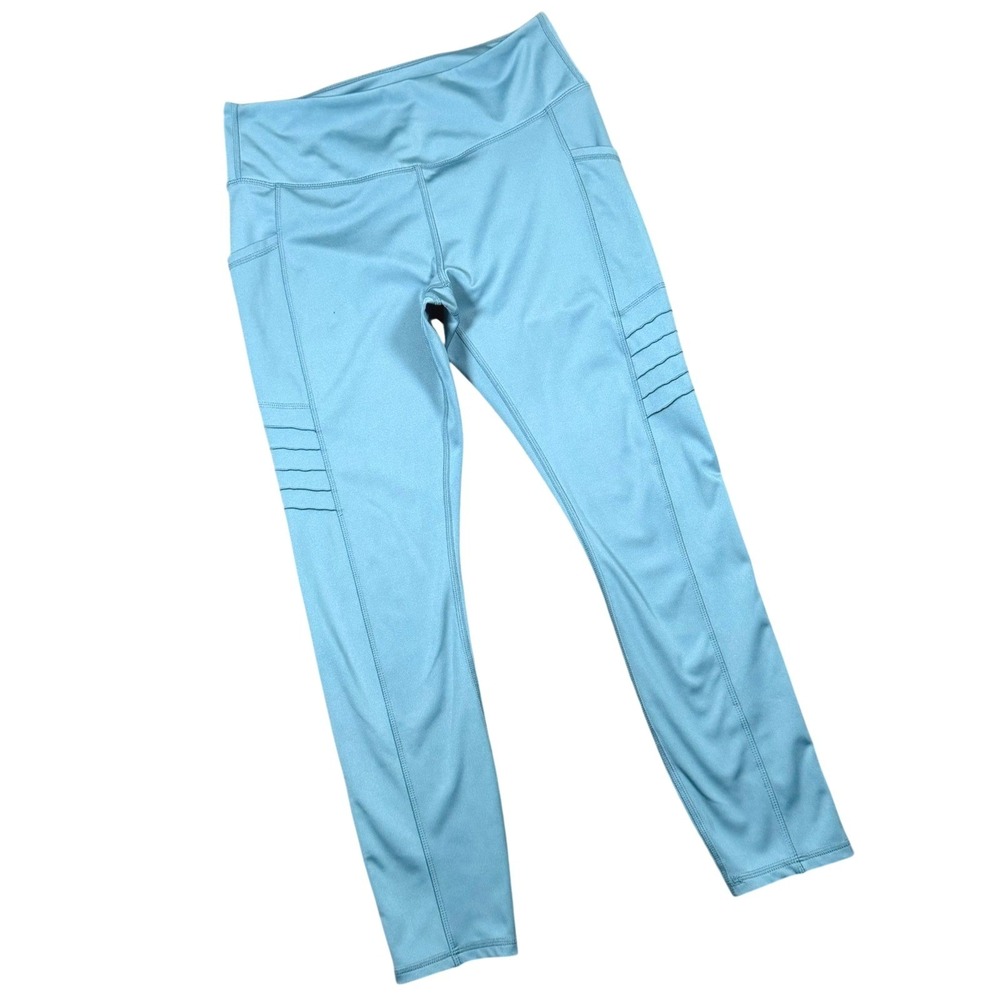 LegEnd Moto Pocket Leggings Womens Large Blue Ribbed‎ High Waist Yoga Activewear